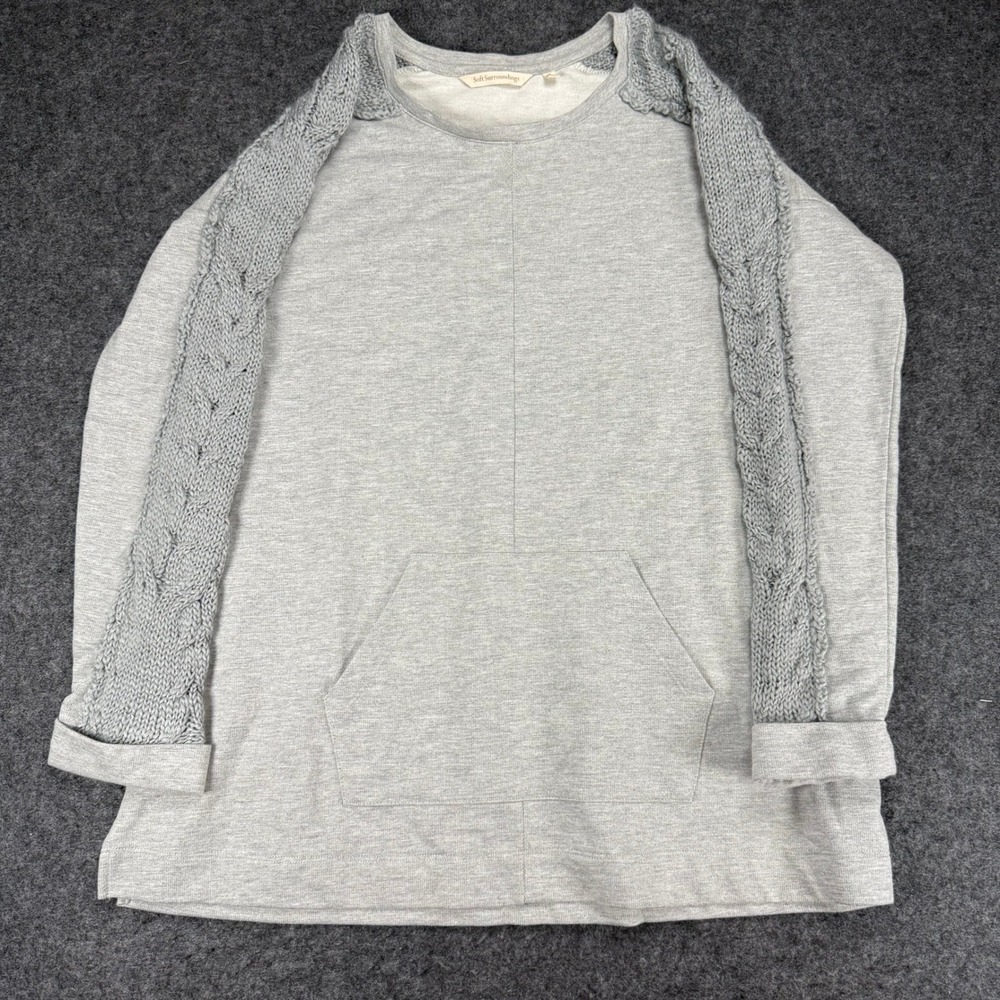 Soft‎ Surroundings Gray Knit Sleeve Sweatshirt Tunic Top M Medium